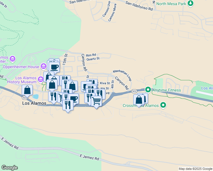 map of restaurants, bars, coffee shops, grocery stores, and more near in Los Alamos