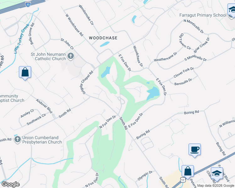 map of restaurants, bars, coffee shops, grocery stores, and more near 427 Lost Tree Lane in Knoxville
