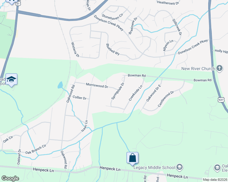 map of restaurants, bars, coffee shops, grocery stores, and more near 2212 Springdale Drive in Franklin