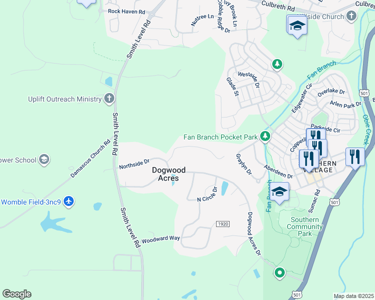 map of restaurants, bars, coffee shops, grocery stores, and more near 347 Carlton Drive in Chapel Hill