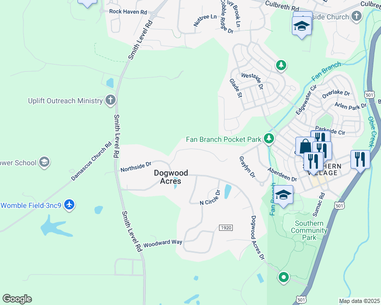 map of restaurants, bars, coffee shops, grocery stores, and more near 347 Carlton Drive in Chapel Hill
