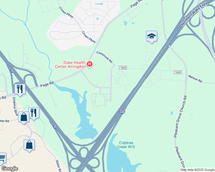 map of restaurants, bars, coffee shops, grocery stores, and more near 5815 Arringdon Park Drive in Morrisville