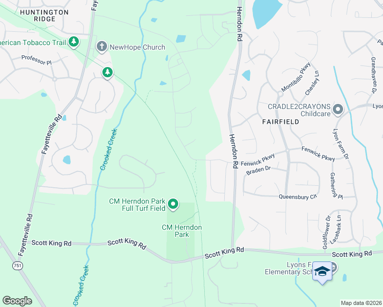 map of restaurants, bars, coffee shops, grocery stores, and more near 1404 Fenwick Parkway in Durham