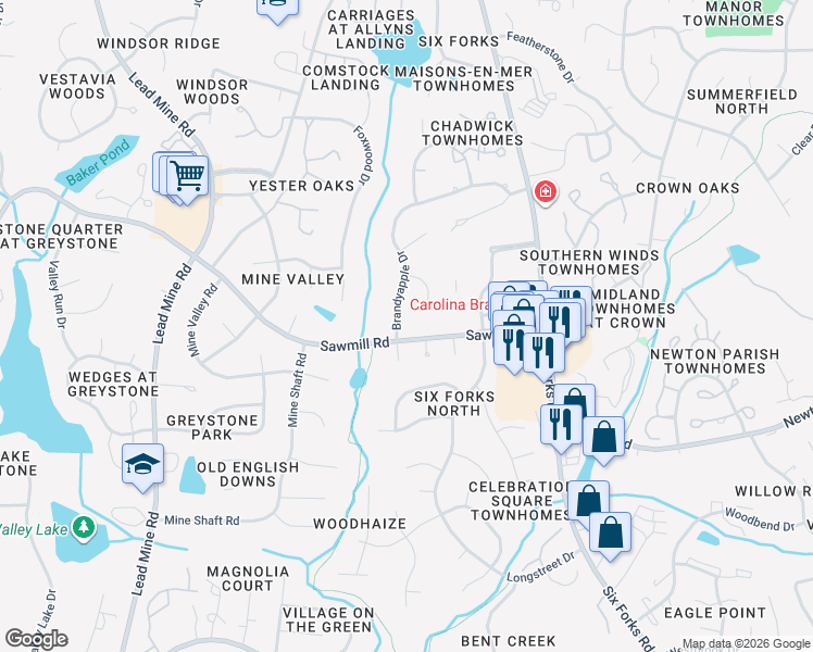 map of restaurants, bars, coffee shops, grocery stores, and more near 7809 Hemlock Court in Raleigh