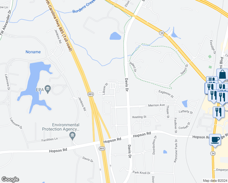 map of restaurants, bars, coffee shops, grocery stores, and more near 180 Finsbury Street in Durham