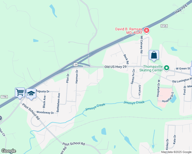 map of restaurants, bars, coffee shops, grocery stores, and more near 108 Hillside Drive in Thomasville