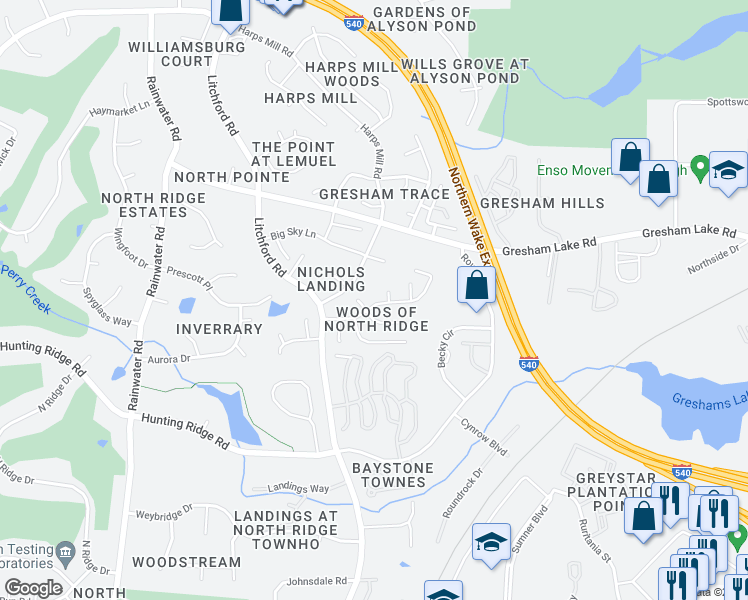 map of restaurants, bars, coffee shops, grocery stores, and more near 2409 Constitution Drive in Raleigh