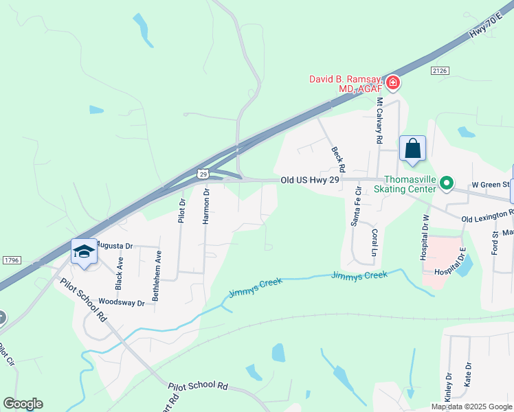 map of restaurants, bars, coffee shops, grocery stores, and more near 108 Hillside Drive in Thomasville
