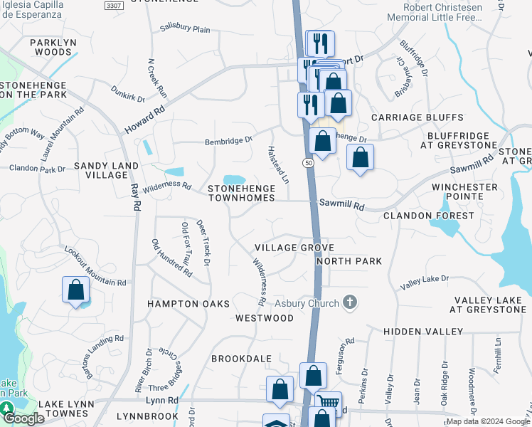 map of restaurants, bars, coffee shops, grocery stores, and more near 2508 Torbay Court in Raleigh
