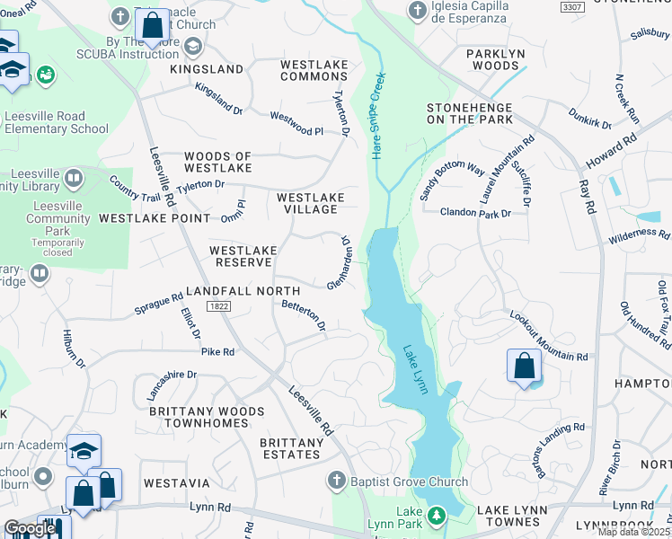 map of restaurants, bars, coffee shops, grocery stores, and more near 7601 Glenharden Drive in Raleigh