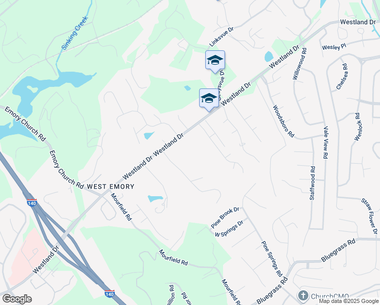 map of restaurants, bars, coffee shops, grocery stores, and more near 9320 Westland Drive in Knoxville