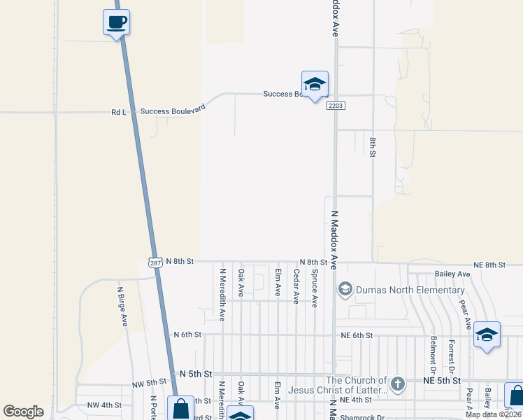 map of restaurants, bars, coffee shops, grocery stores, and more near 7920 East Road North in Dumas