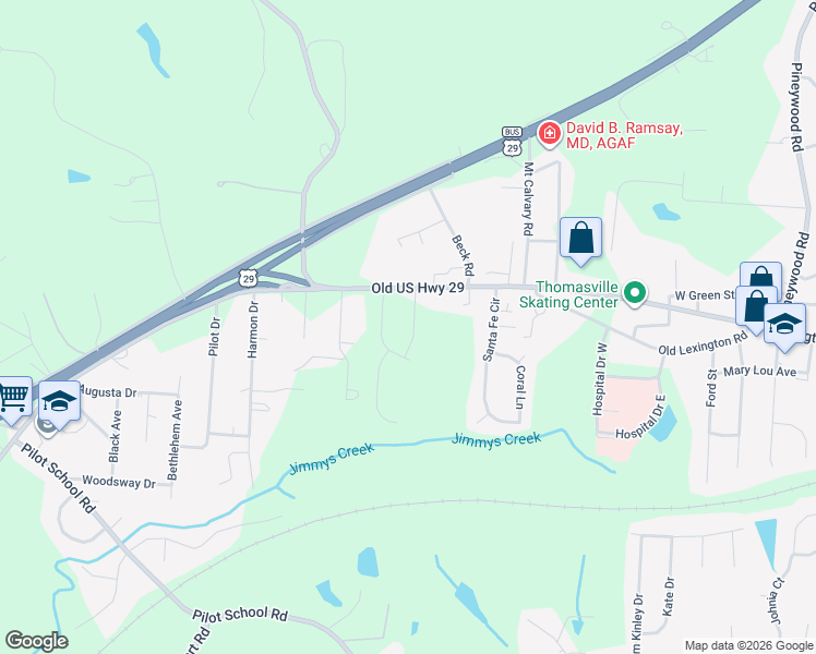 map of restaurants, bars, coffee shops, grocery stores, and more near 1528 Old US Highway 29 in Thomasville
