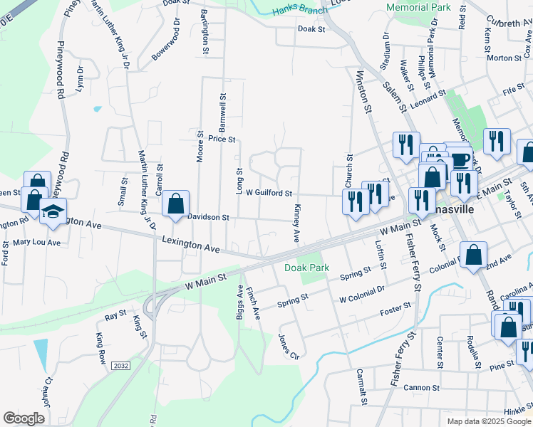 map of restaurants, bars, coffee shops, grocery stores, and more near 315 West Guilford Street in Thomasville