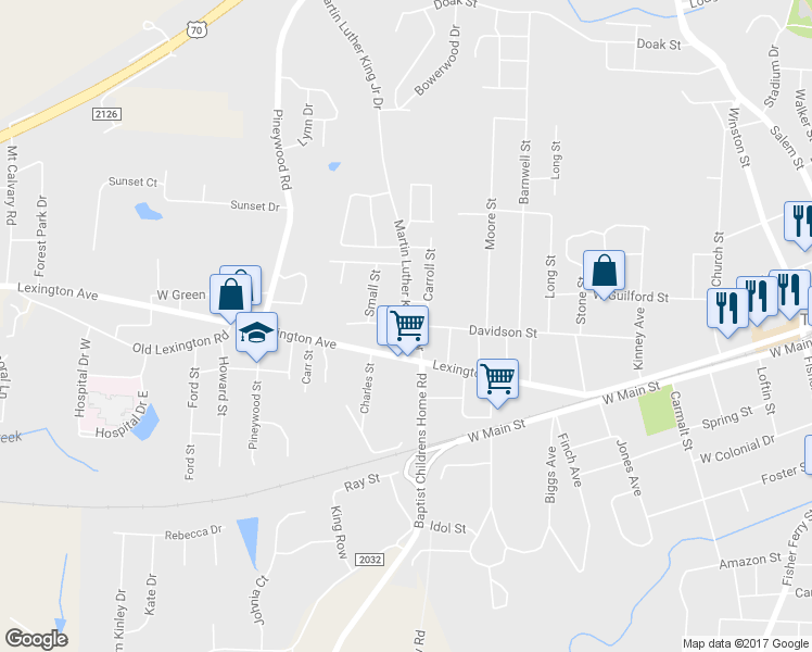 map of restaurants, bars, coffee shops, grocery stores, and more near 300 Martin Luther King Junior Drive in Thomasville