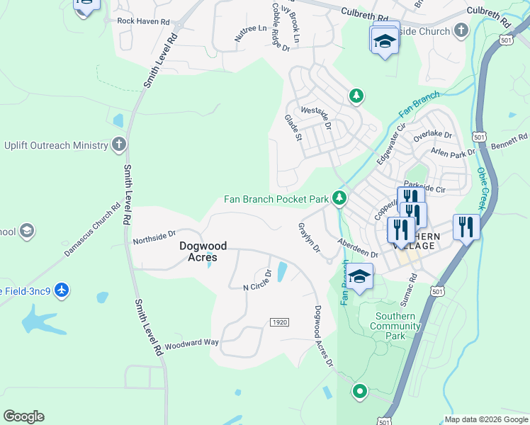 map of restaurants, bars, coffee shops, grocery stores, and more near 113 Glen Haven Drive in Chapel Hill