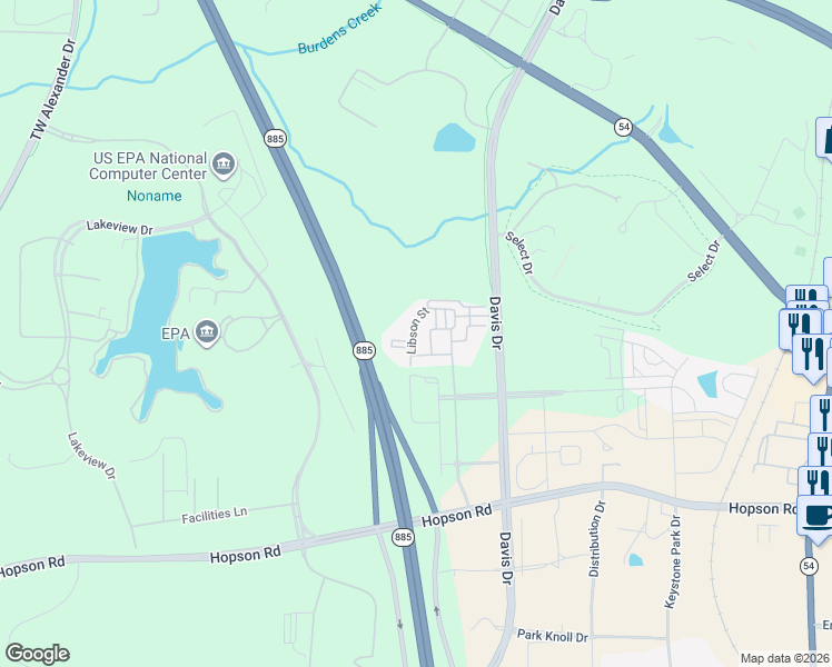 map of restaurants, bars, coffee shops, grocery stores, and more near 532 Libson Street in Durham
