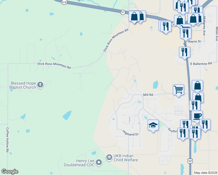 map of restaurants, bars, coffee shops, grocery stores, and more near 825 Ridgeview Drive in Tahlequah