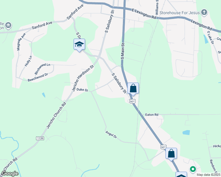 map of restaurants, bars, coffee shops, grocery stores, and more near Howard Street in Mocksville