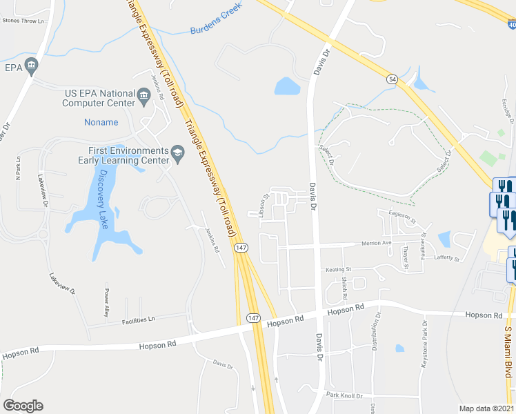 map of restaurants, bars, coffee shops, grocery stores, and more near 548 Libson Street in Durham