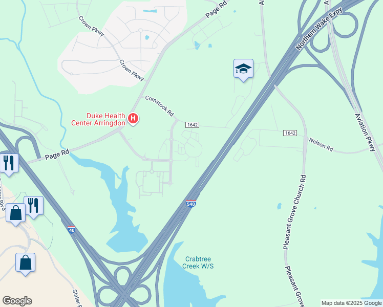map of restaurants, bars, coffee shops, grocery stores, and more near 4641 Langdon Drive in Morrisville