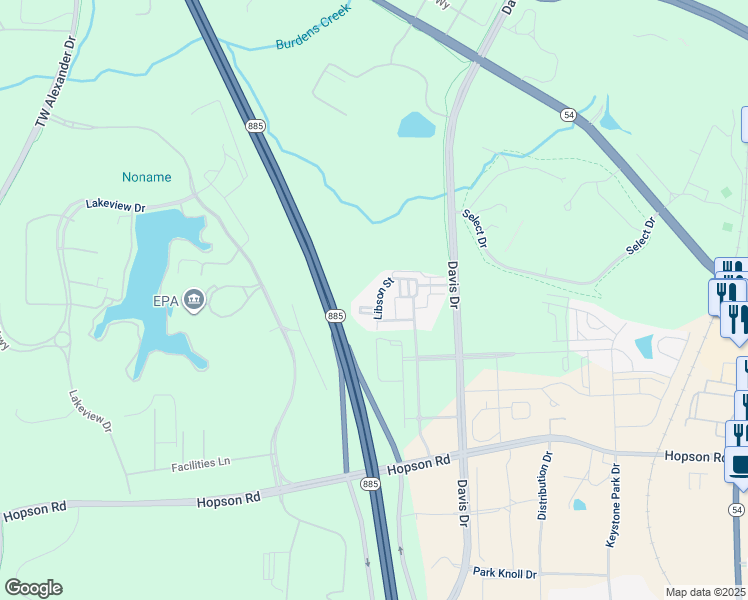 map of restaurants, bars, coffee shops, grocery stores, and more near 548 Libson Street in Durham