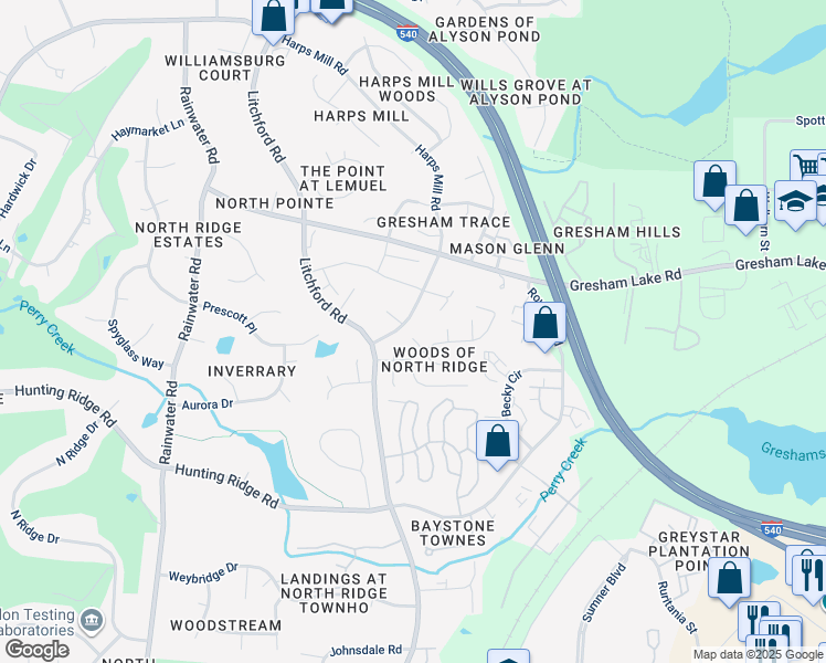 map of restaurants, bars, coffee shops, grocery stores, and more near 7412 New Hampshire Court in Raleigh