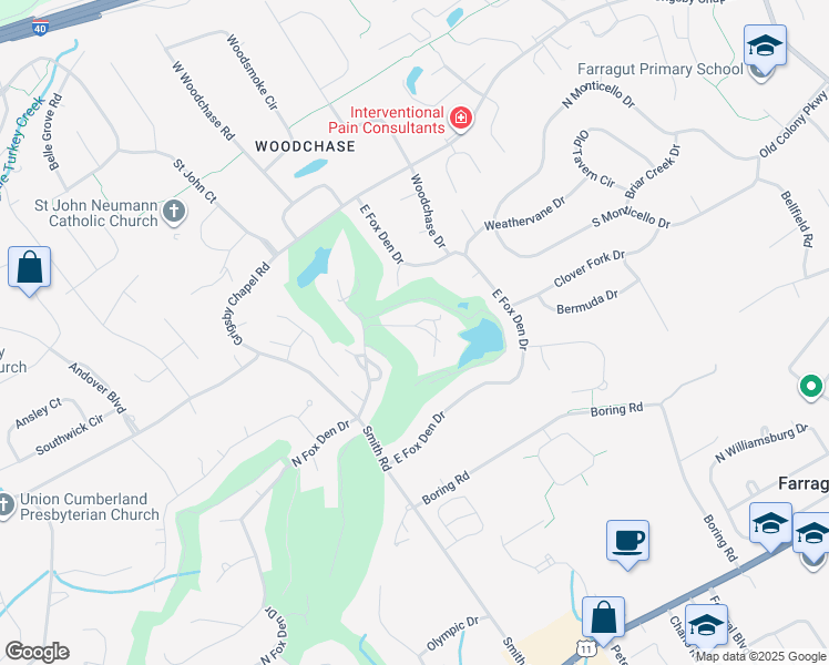 map of restaurants, bars, coffee shops, grocery stores, and more near 518 Lost Tree Lane in Knoxville
