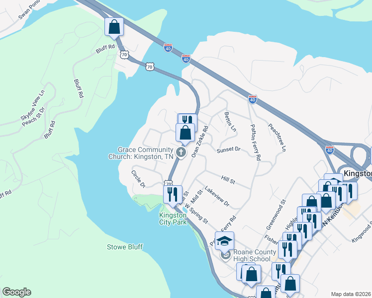 map of restaurants, bars, coffee shops, grocery stores, and more near 620 West Race Street in Kingston
