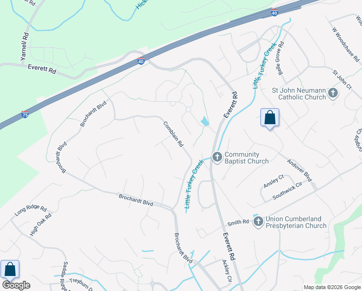 map of restaurants, bars, coffee shops, grocery stores, and more near 12600 Comblain Road in Knoxville