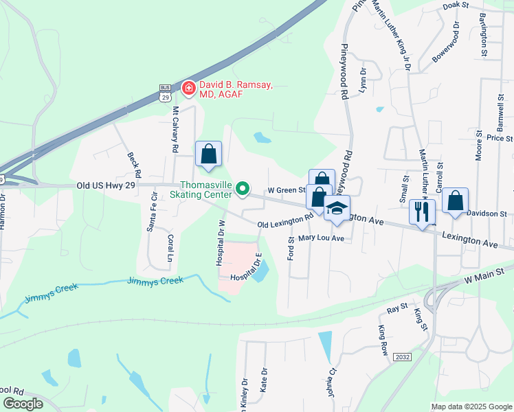 map of restaurants, bars, coffee shops, grocery stores, and more near 171 Holliman Street in Thomasville
