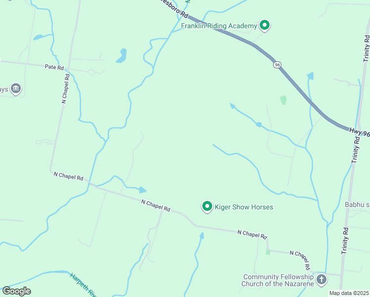 map of restaurants, bars, coffee shops, grocery stores, and more near 4384 North Chapel Road in Franklin