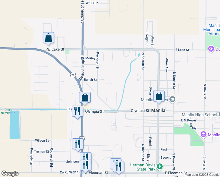 map of restaurants, bars, coffee shops, grocery stores, and more near 405 Davidson Street in Manila