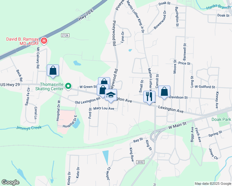 map of restaurants, bars, coffee shops, grocery stores, and more near 1010 Lexington Avenue in Thomasville