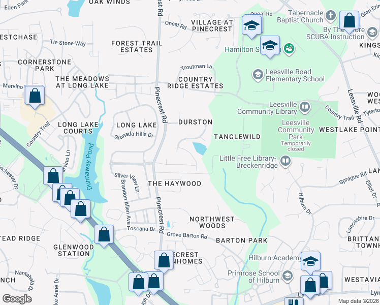 map of restaurants, bars, coffee shops, grocery stores, and more near 5200 Landguard Drive in Raleigh