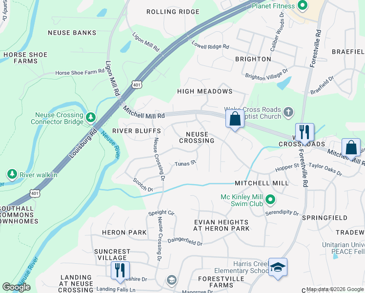 map of restaurants, bars, coffee shops, grocery stores, and more near 3528 Limber Lane in Raleigh
