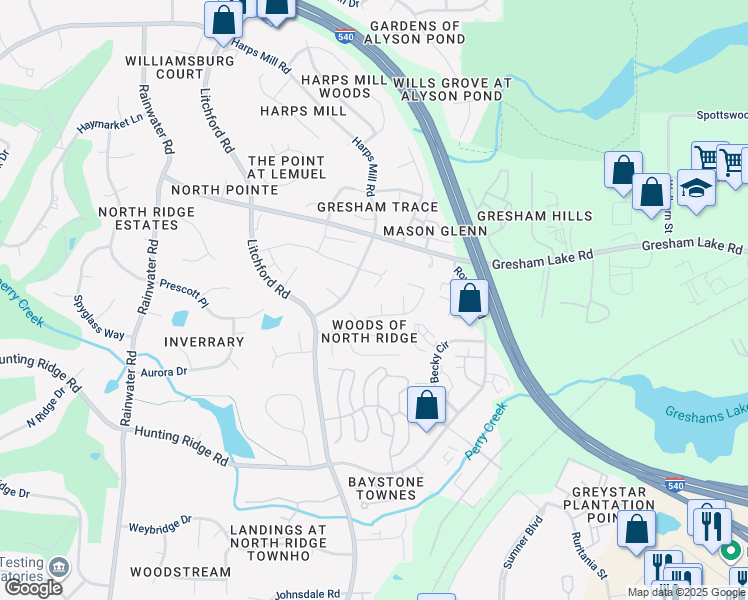 map of restaurants, bars, coffee shops, grocery stores, and more near 7409 Tennessee Court in Raleigh