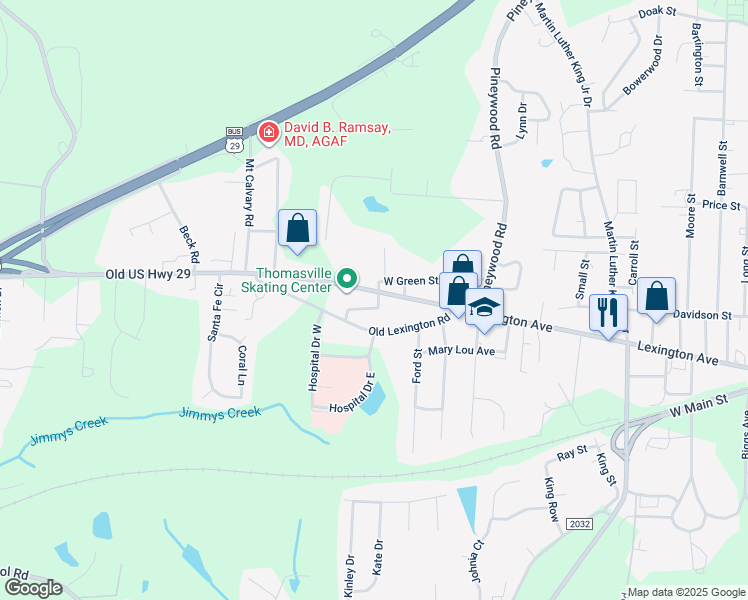 map of restaurants, bars, coffee shops, grocery stores, and more near 171 Holliman Street in Thomasville