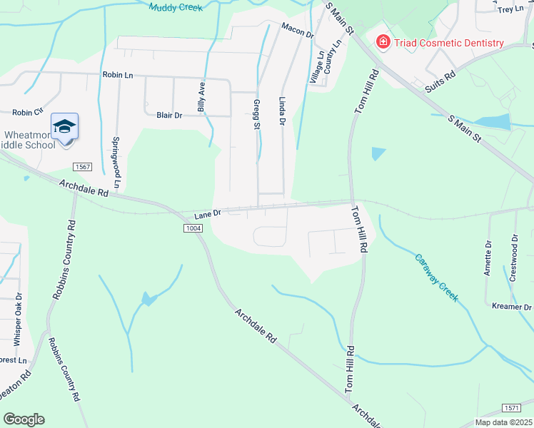 map of restaurants, bars, coffee shops, grocery stores, and more near 202 Lynn Drive in Archdale