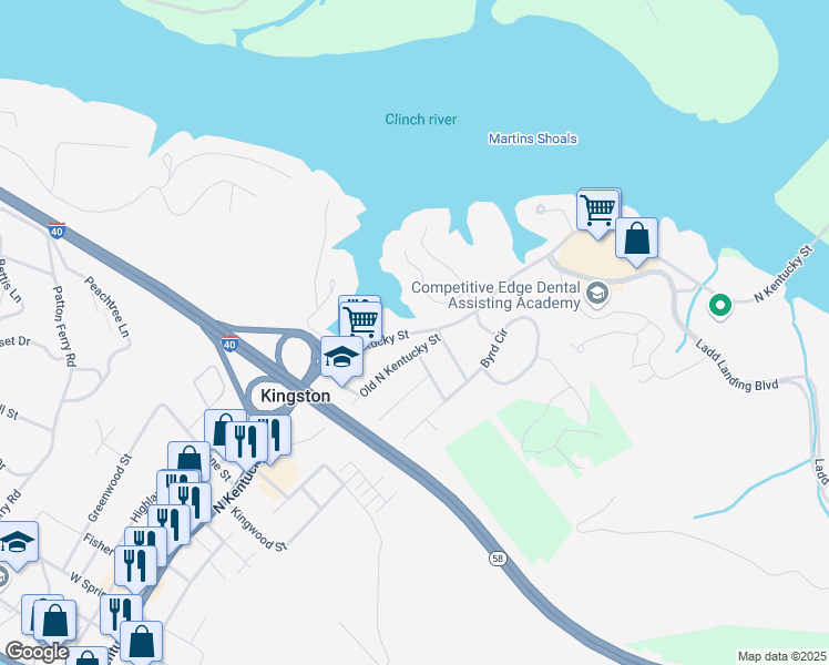map of restaurants, bars, coffee shops, grocery stores, and more near North Kentucky Street in Kingston