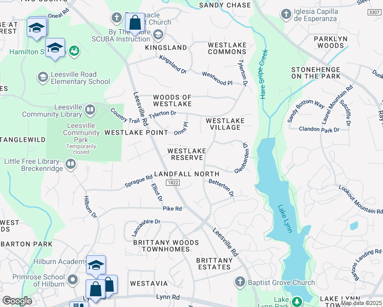 map of restaurants, bars, coffee shops, grocery stores, and more near 7351 Fontana Ridge Ln in Raleigh