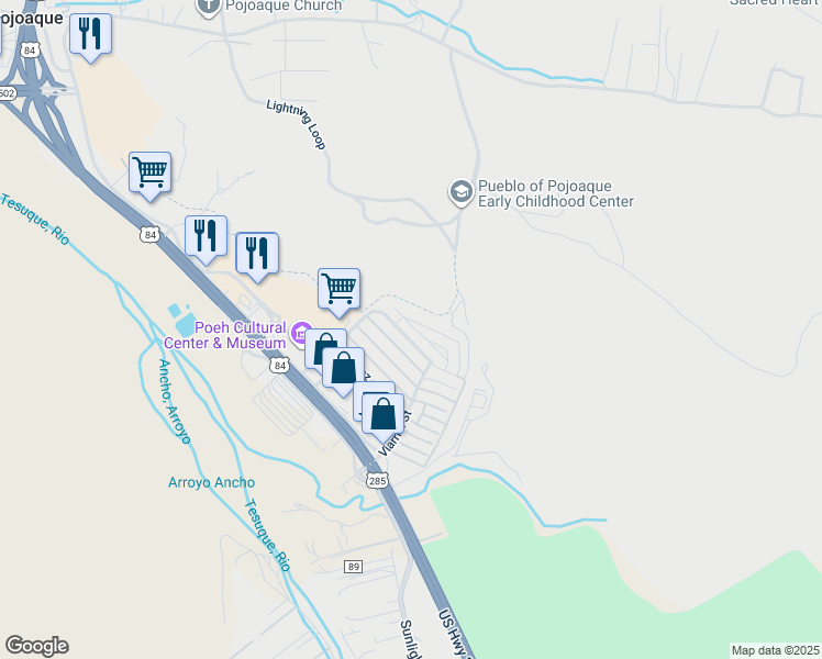 map of restaurants, bars, coffee shops, grocery stores, and more near 151 Valle Romero in Santa Fe