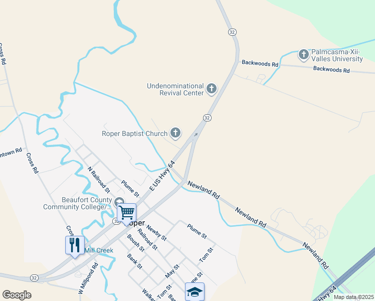 map of restaurants, bars, coffee shops, grocery stores, and more near 1111 Old US Highway 64 in Roper