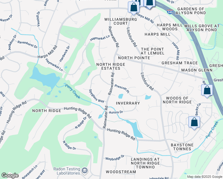map of restaurants, bars, coffee shops, grocery stores, and more near 7312 Rainwater Road in Raleigh