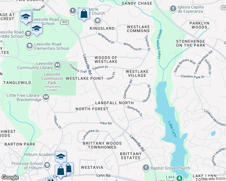 map of restaurants, bars, coffee shops, grocery stores, and more near 7351 Fontana Ridge Lane in Raleigh