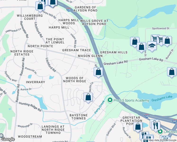 map of restaurants, bars, coffee shops, grocery stores, and more near 2624 Constitution Drive in Raleigh