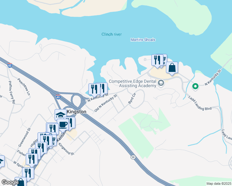 map of restaurants, bars, coffee shops, grocery stores, and more near North Kentucky Street in Kingston