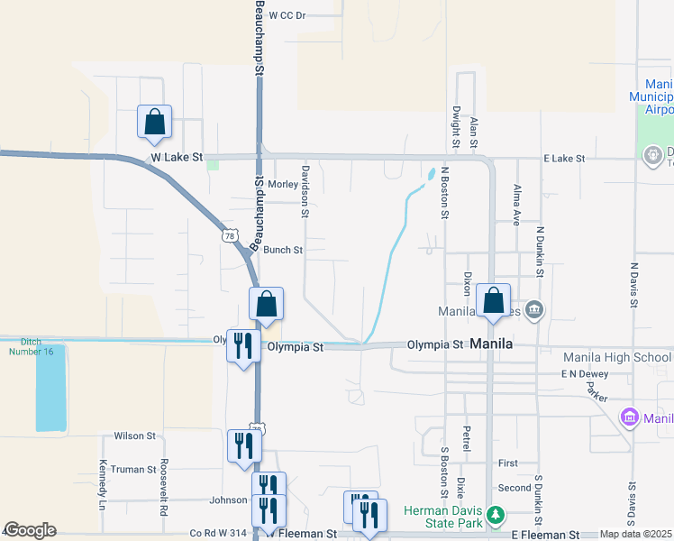 map of restaurants, bars, coffee shops, grocery stores, and more near 405 Davidson Street in Manila