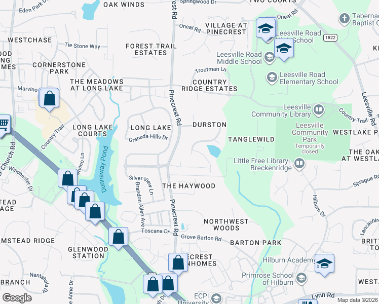 map of restaurants, bars, coffee shops, grocery stores, and more near 5109 Landguard Drive in Raleigh