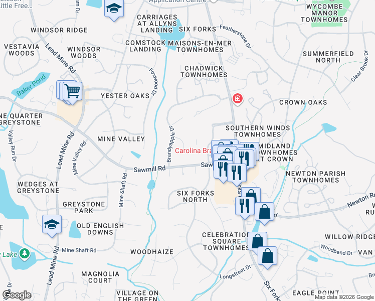 map of restaurants, bars, coffee shops, grocery stores, and more near 7809 Hemlock Court in Raleigh